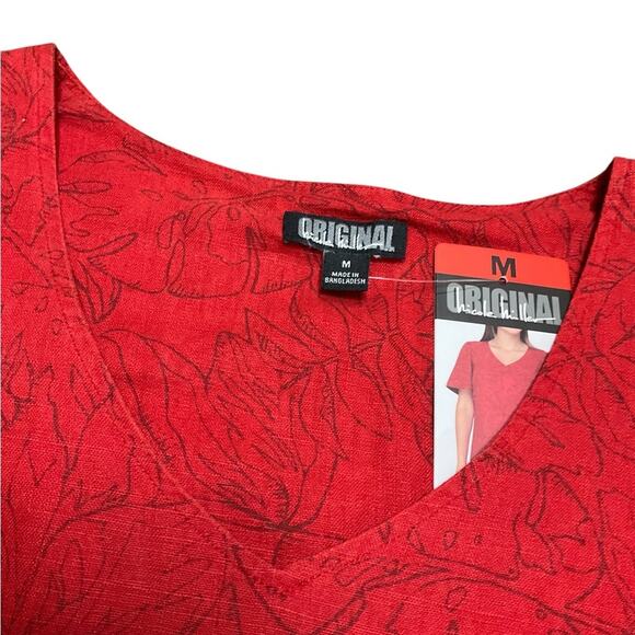 Nicole Miller Ladies Linen Red Dress Pattern Tropical leaf Size Medium NWT - Picture 5 of 10